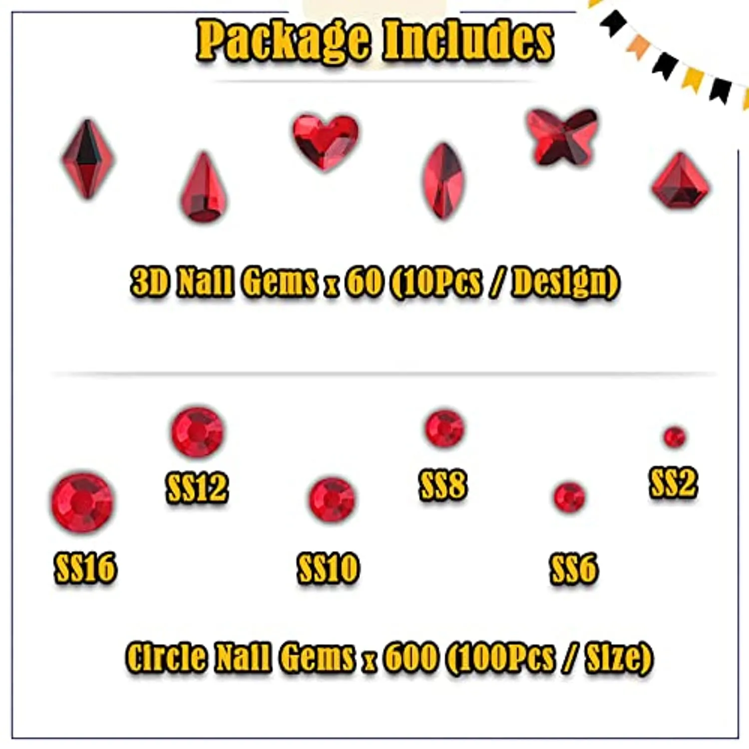 660Pcs - Red - Nail Gems Rhinestones Flat Back, Nail Crystals Diamonds with Different Shapes
