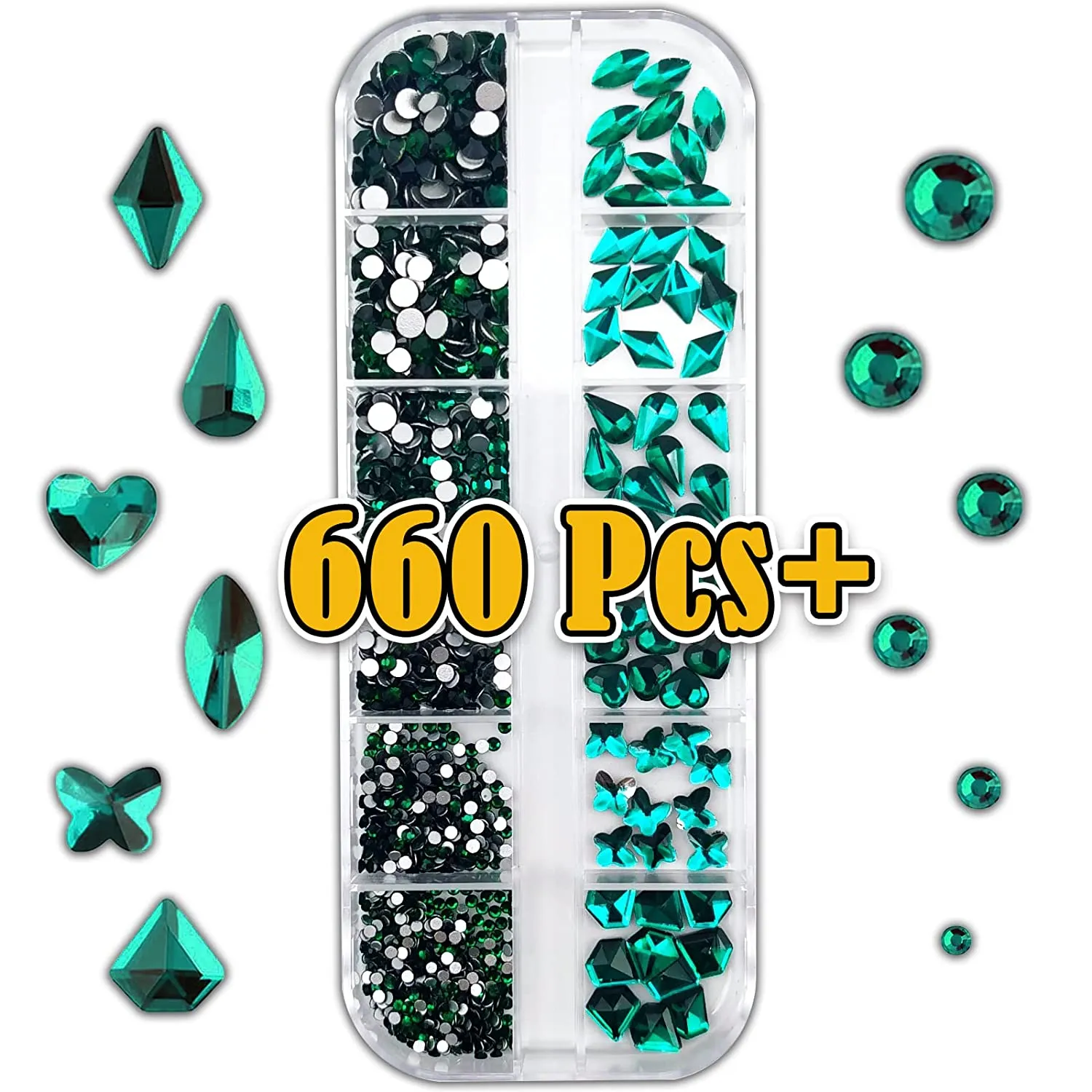 660Pcs - Red - Nail Gems Rhinestones Flat Back, Nail Crystals Diamonds with Different Shapes