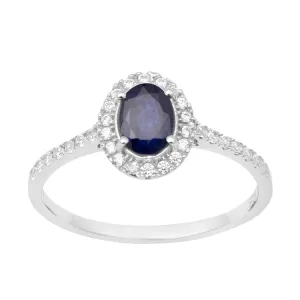 925 Sterling Silver Oval Blue Sapphire Women's Solitaire Ring