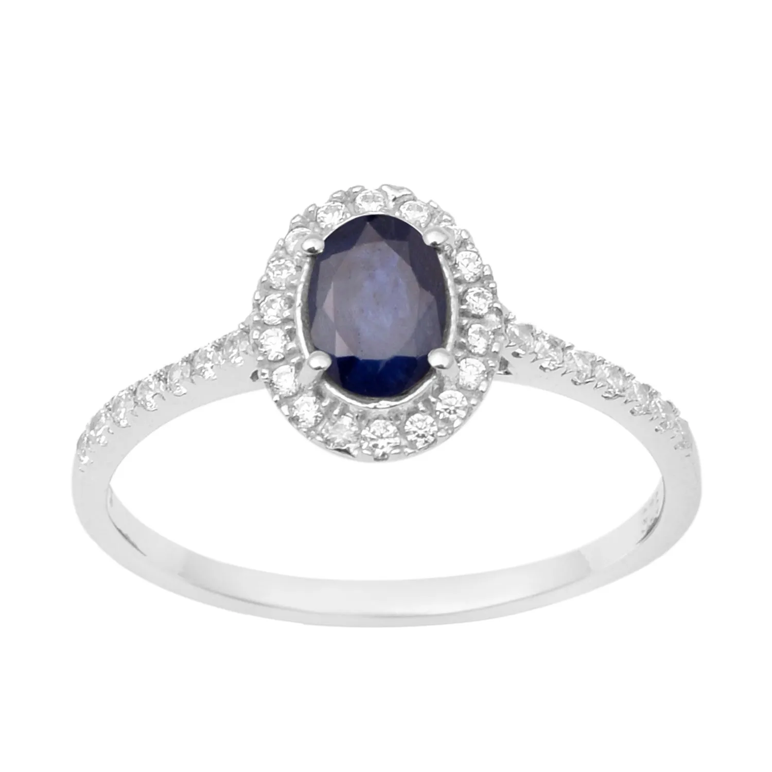 925 Sterling Silver Oval Blue Sapphire Women's Solitaire Ring