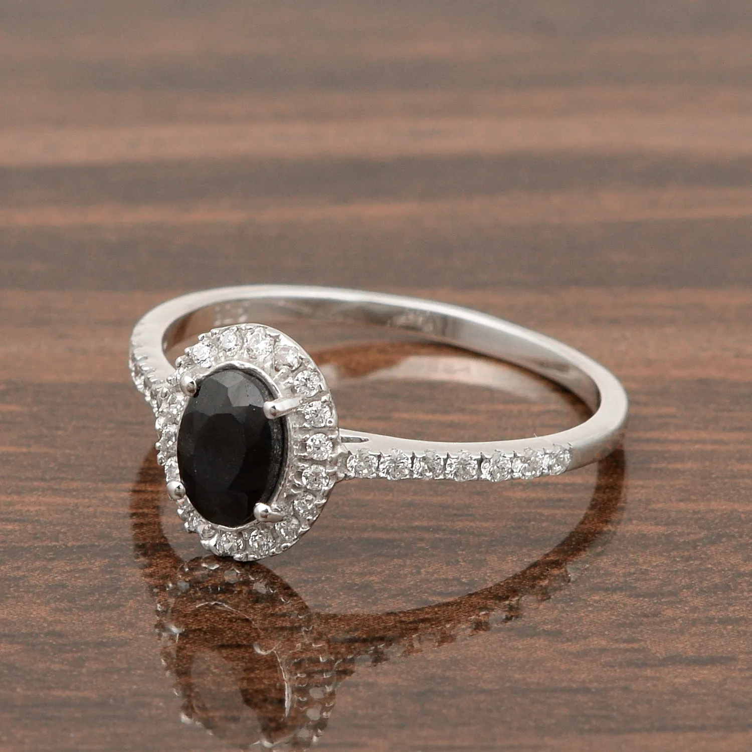 925 Sterling Silver Oval Blue Sapphire Women's Solitaire Ring