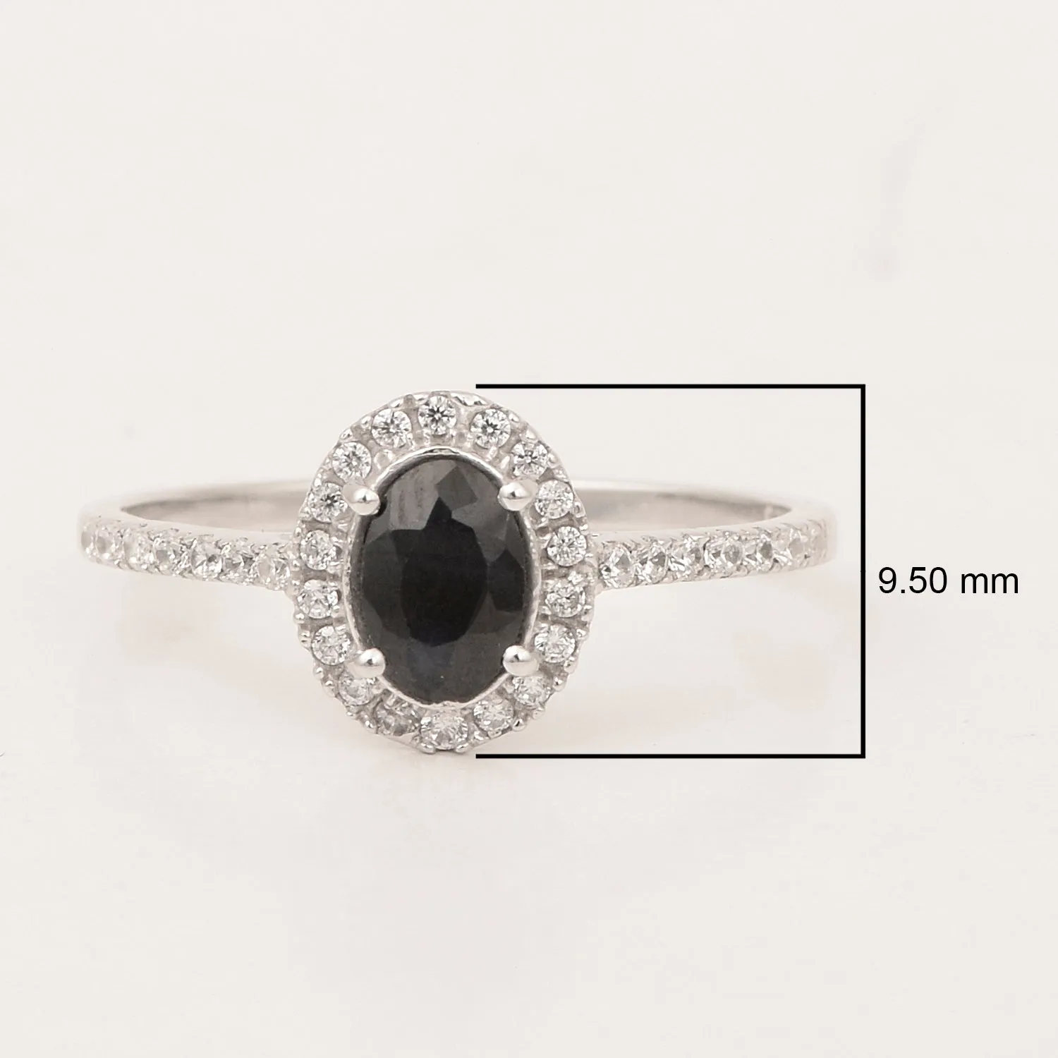 925 Sterling Silver Oval Blue Sapphire Women's Solitaire Ring