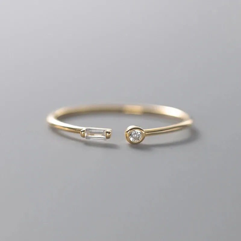 925 Sterling Silver Thin Ring Cubic Zirconia Adjustable Rings 14K Gold Plated Ring For Women Wedding Gift for Her