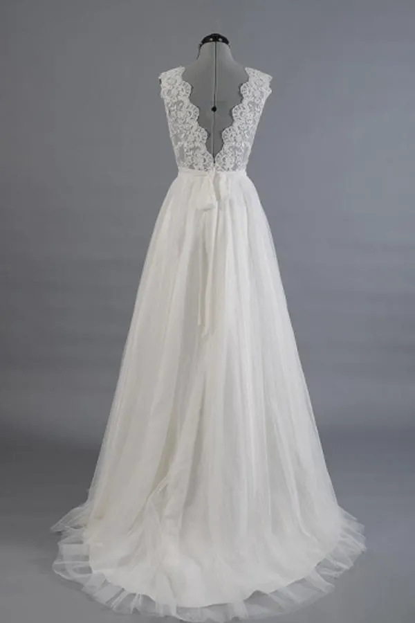 A-line V-Neck Sashes Appliques Beach Wedding Dress  WD170