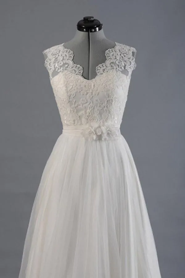 A-line V-Neck Sashes Appliques Beach Wedding Dress  WD170