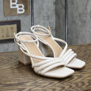 A New Day Womens Strappy Block Geometric Heels` Cream Off White 8M