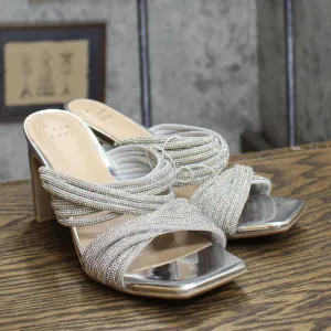A New Day Womens Strappy Rhinestone Block Heels 167b4c78631b5f Silver Gray 6M