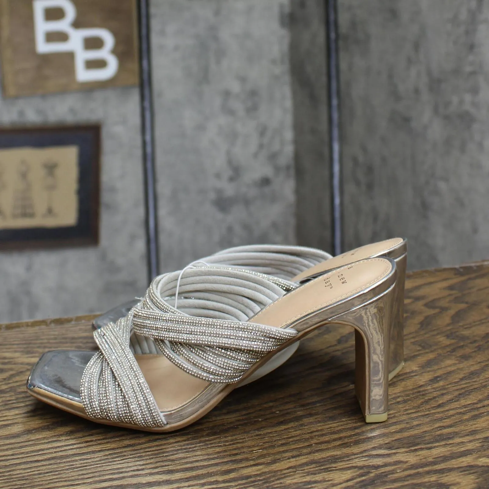 A New Day Womens Strappy Rhinestone Block Heels 167b4c78631b5f Silver Gray 6M