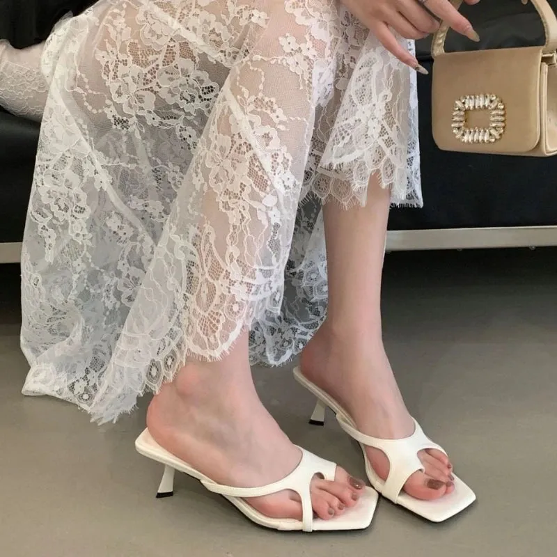ADVBRIDGE  -  Fashion Square Toe Narrow Band Women Sandals Sexy Open Toe Thin Heel Slide Sandals Simple Comfort Non-slip Summer Women Sandals
