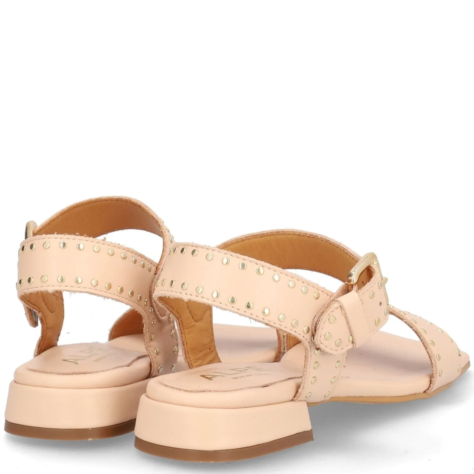 Alpe Nude Leather Square Toe Studded Sandals