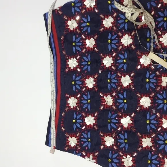 Anthropologie Maeve Women's Skirt Mayfair Beaded Mini Floral Blue Red Size 6