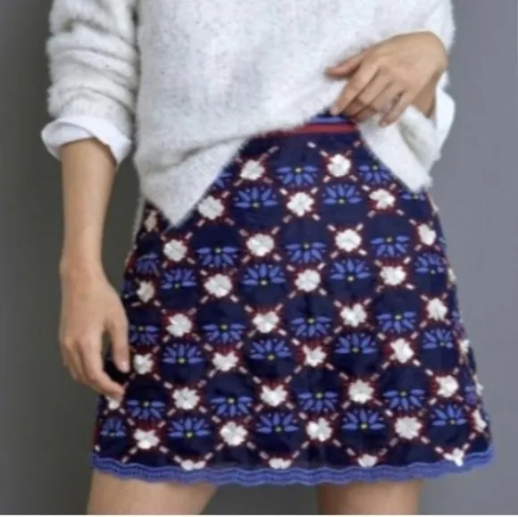 Anthropologie Maeve Women's Skirt Mayfair Beaded Mini Floral Blue Red Size 6