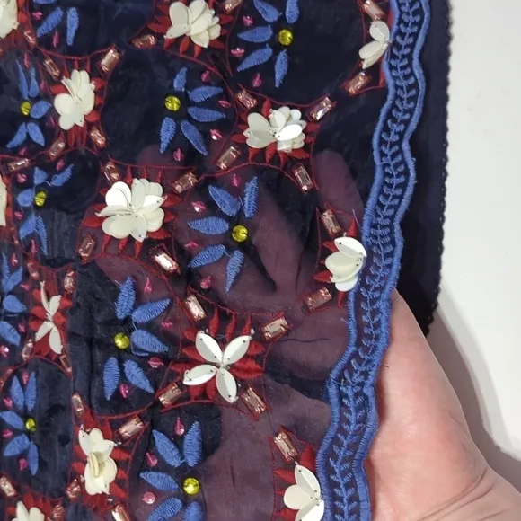 Anthropologie Maeve Women's Skirt Mayfair Beaded Mini Floral Blue Red Size 6