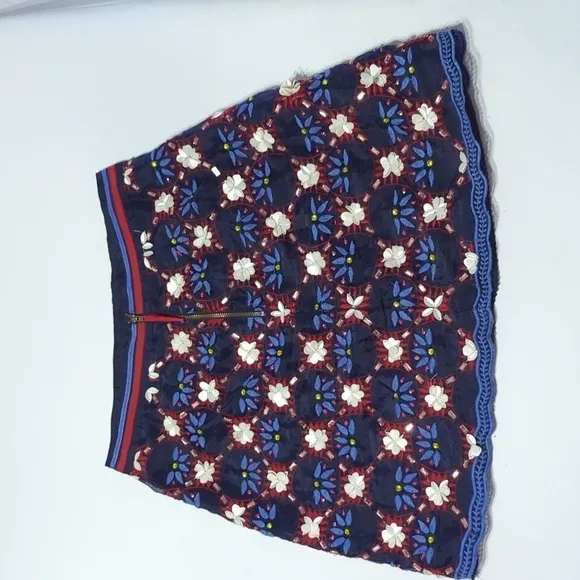 Anthropologie Maeve Women's Skirt Mayfair Beaded Mini Floral Blue Red Size 6