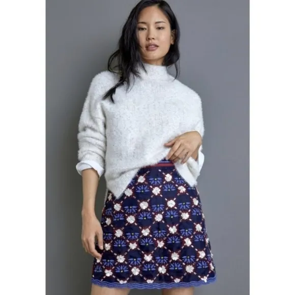 Anthropologie Maeve Women's Skirt Mayfair Beaded Mini Floral Blue Red Size 6