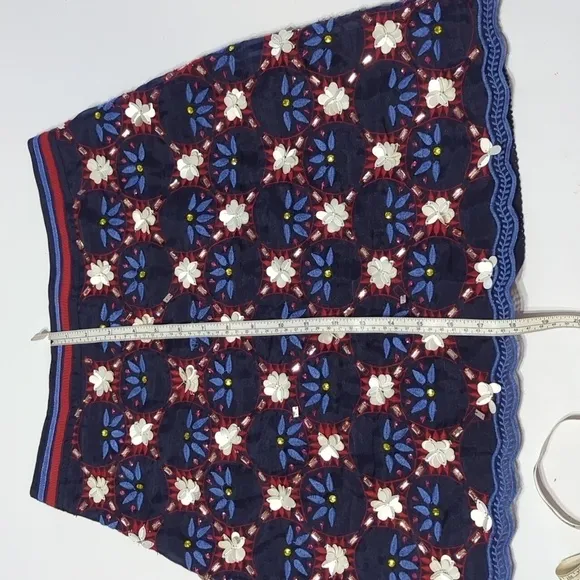 Anthropologie Maeve Women's Skirt Mayfair Beaded Mini Floral Blue Red Size 6