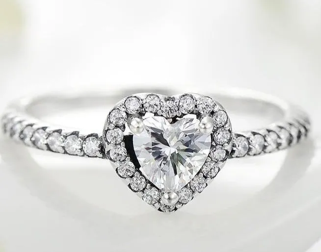 Antique Silver Heart Zircon Ring 925 Sterling Women's Jewelry