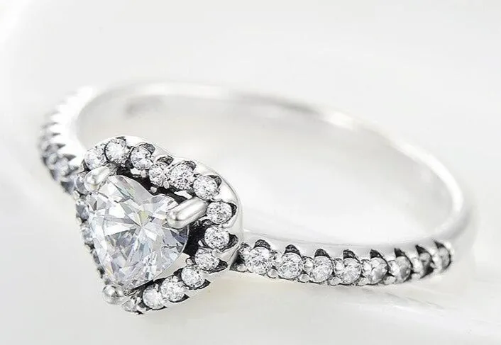 Antique Silver Heart Zircon Ring 925 Sterling Women's Jewelry