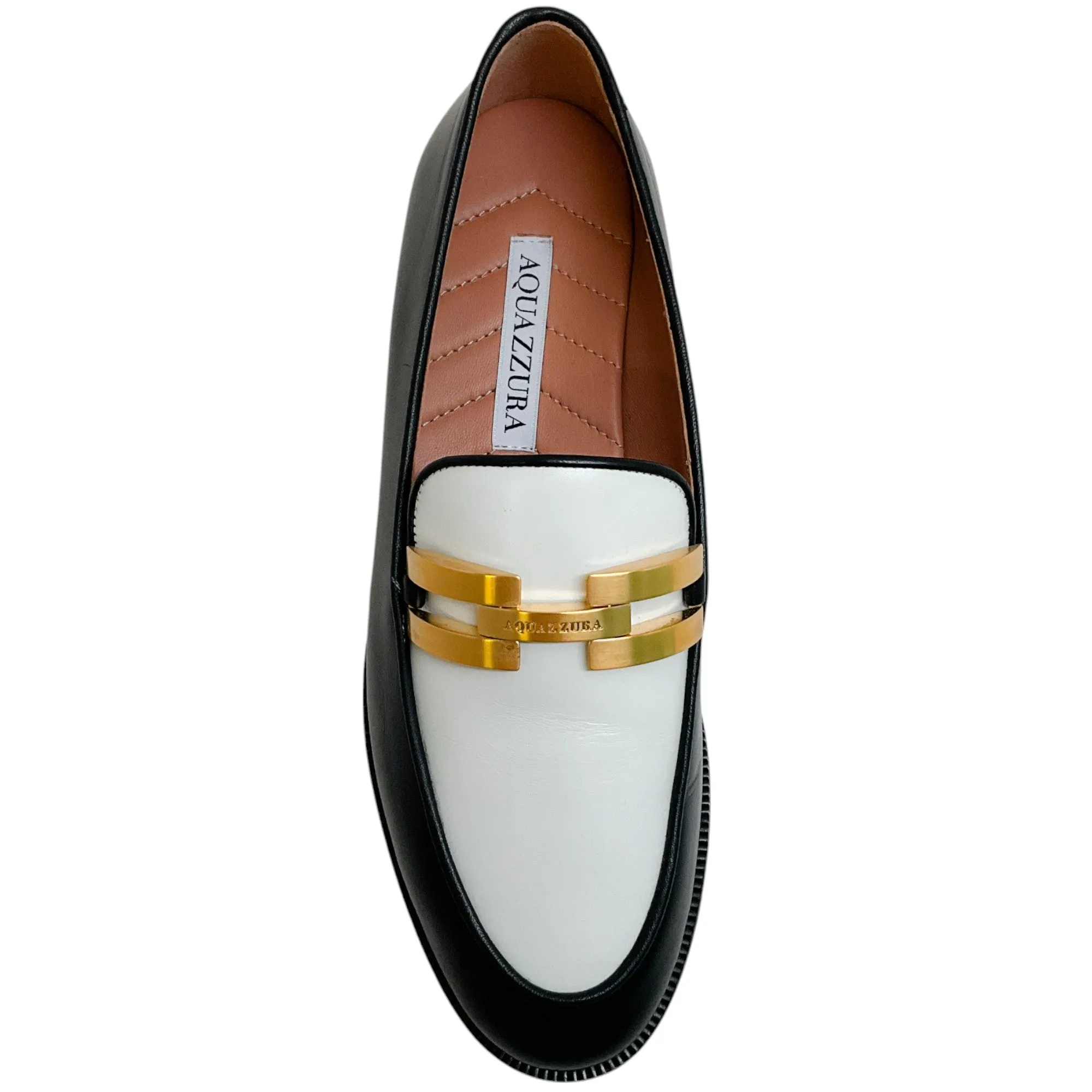 Aquazzura Black / White Brandi Moccasin Loafers