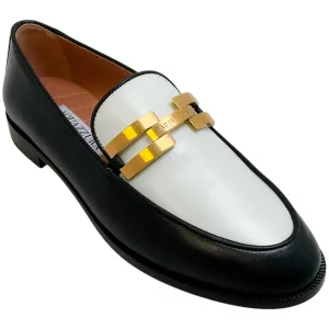 Aquazzura Black / White Brandi Moccasin Loafers