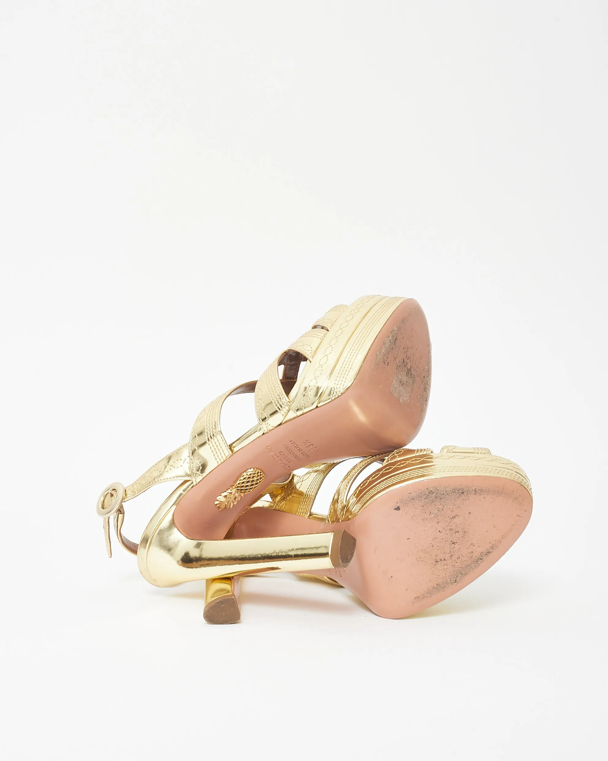 Aquazzura Gold Embossed Leather Platform Heels - 36.5