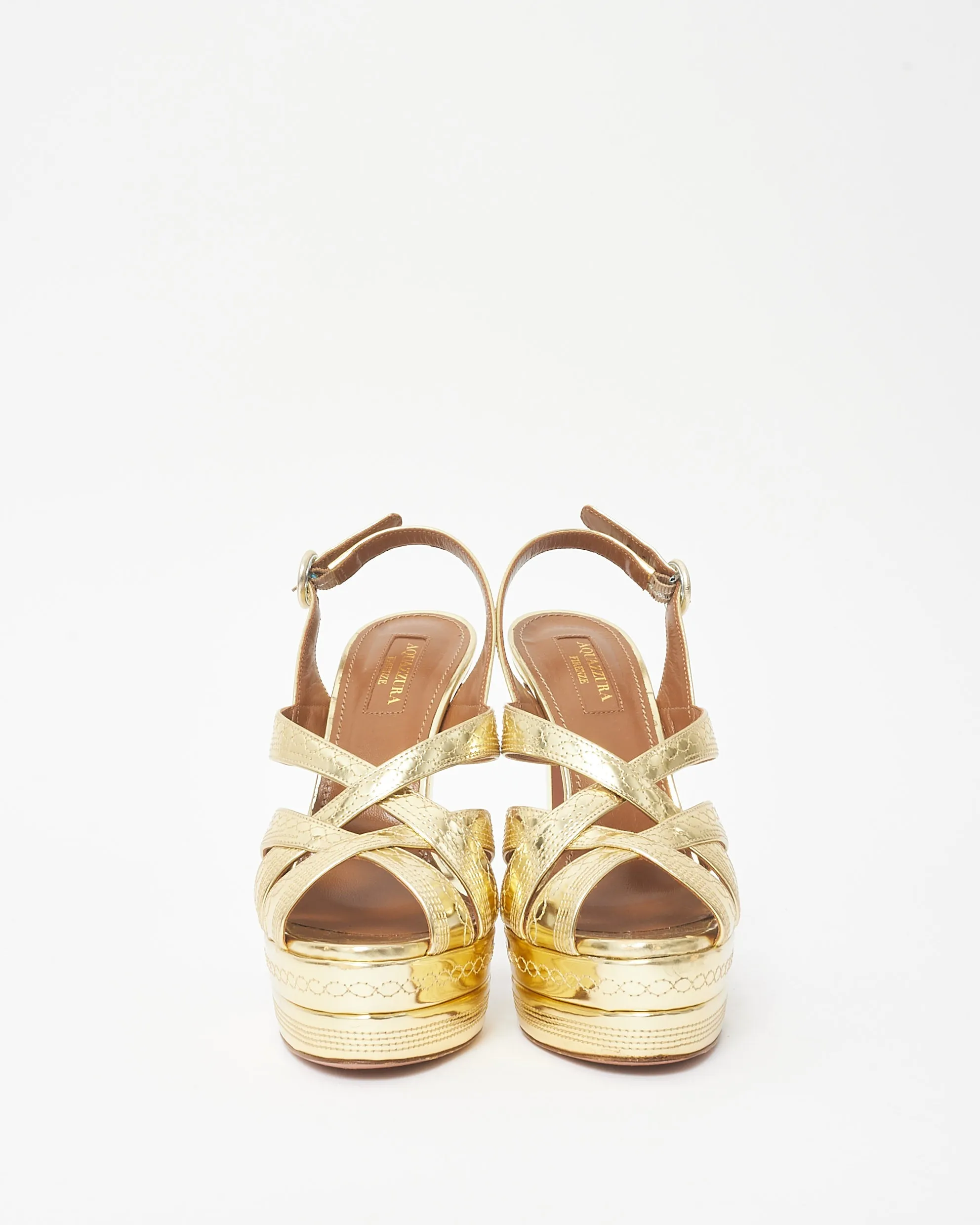 Aquazzura Gold Embossed Leather Platform Heels - 36.5