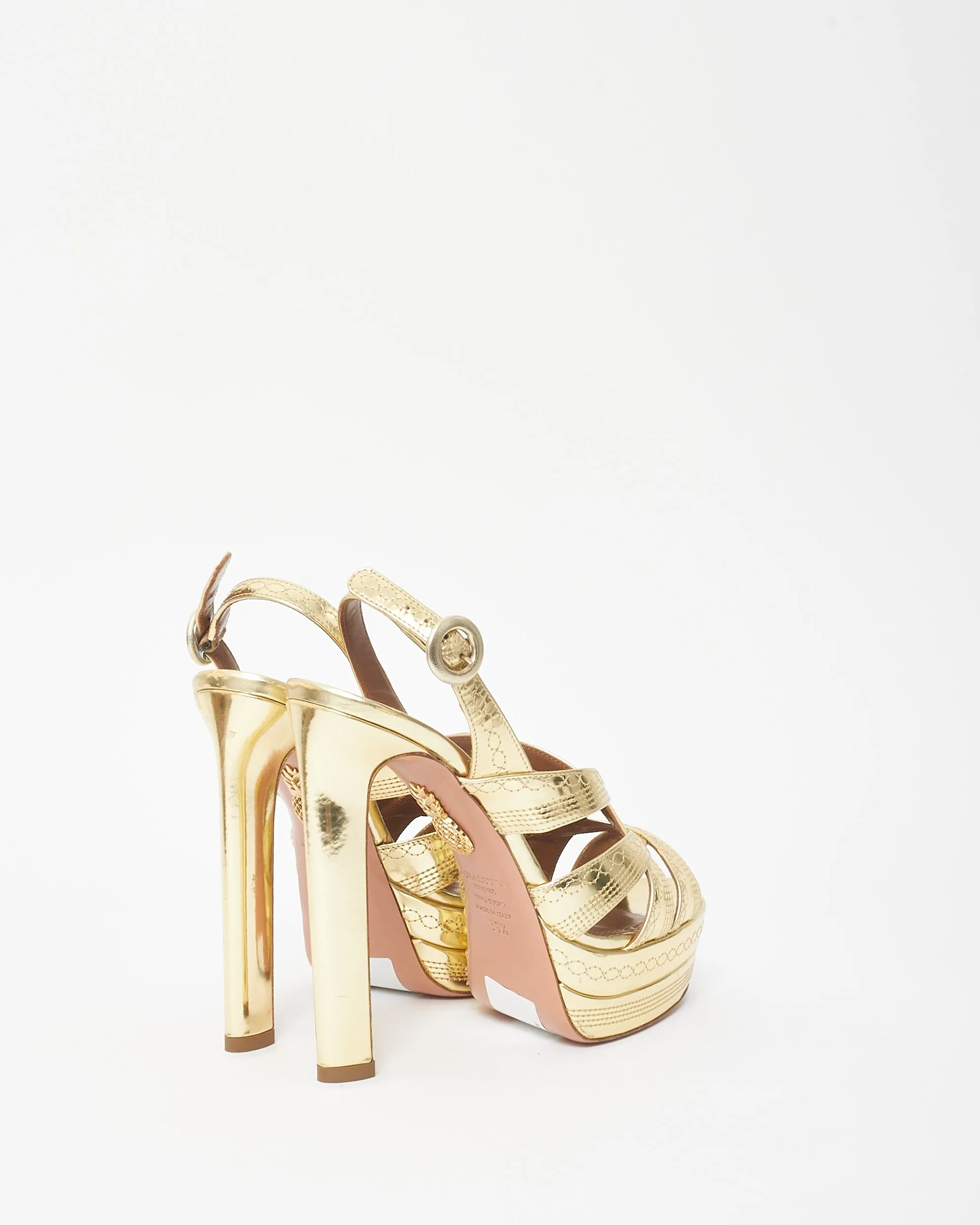 Aquazzura Gold Embossed Leather Platform Heels - 36.5