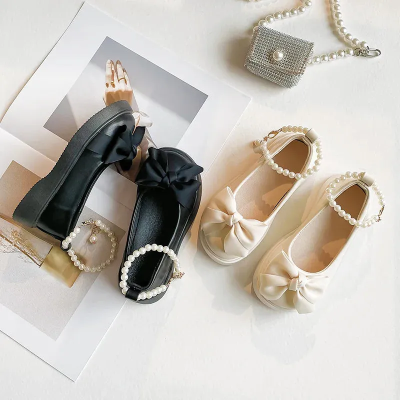 Baby Girl Pearls Ankle Strap Leather Shoe