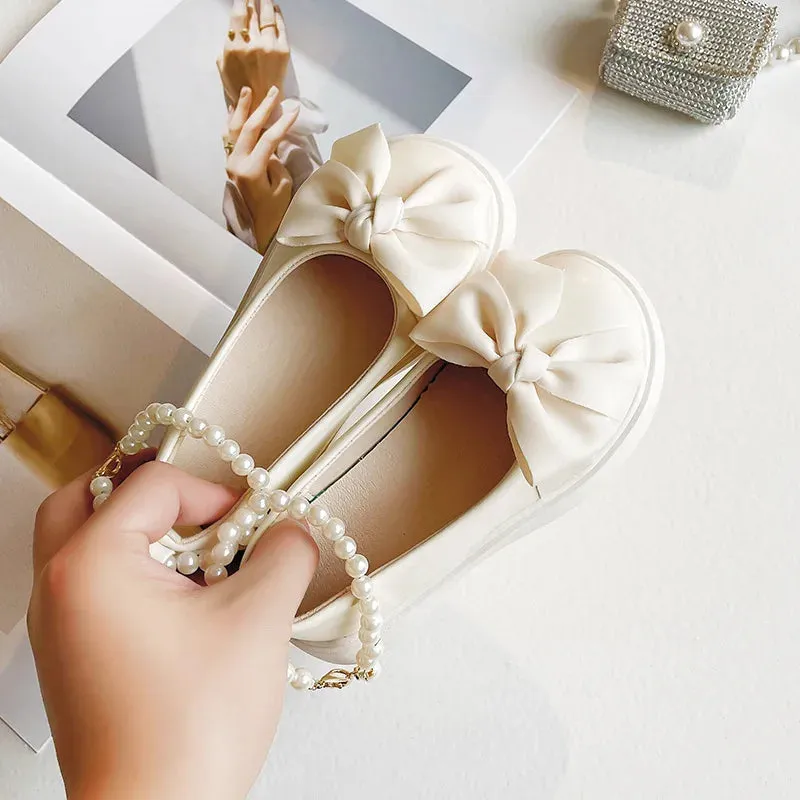 Baby Girl Pearls Ankle Strap Leather Shoe
