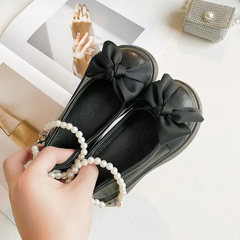 Baby Girl Pearls Ankle Strap Leather Shoe