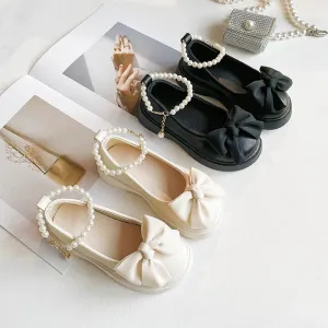 Baby Girl Pearls Ankle Strap Leather Shoe