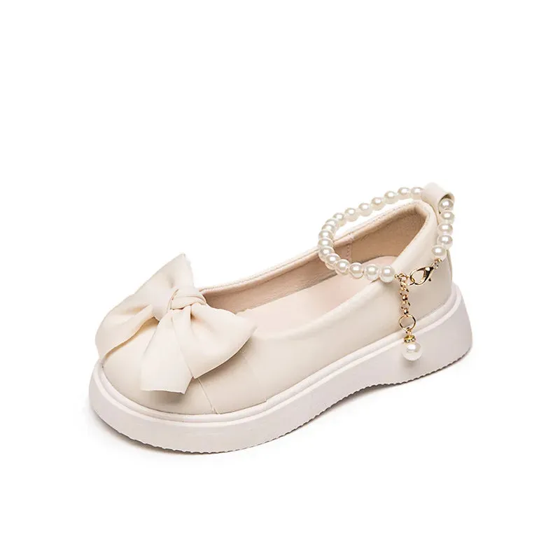 Baby Girl Pearls Ankle Strap Leather Shoe