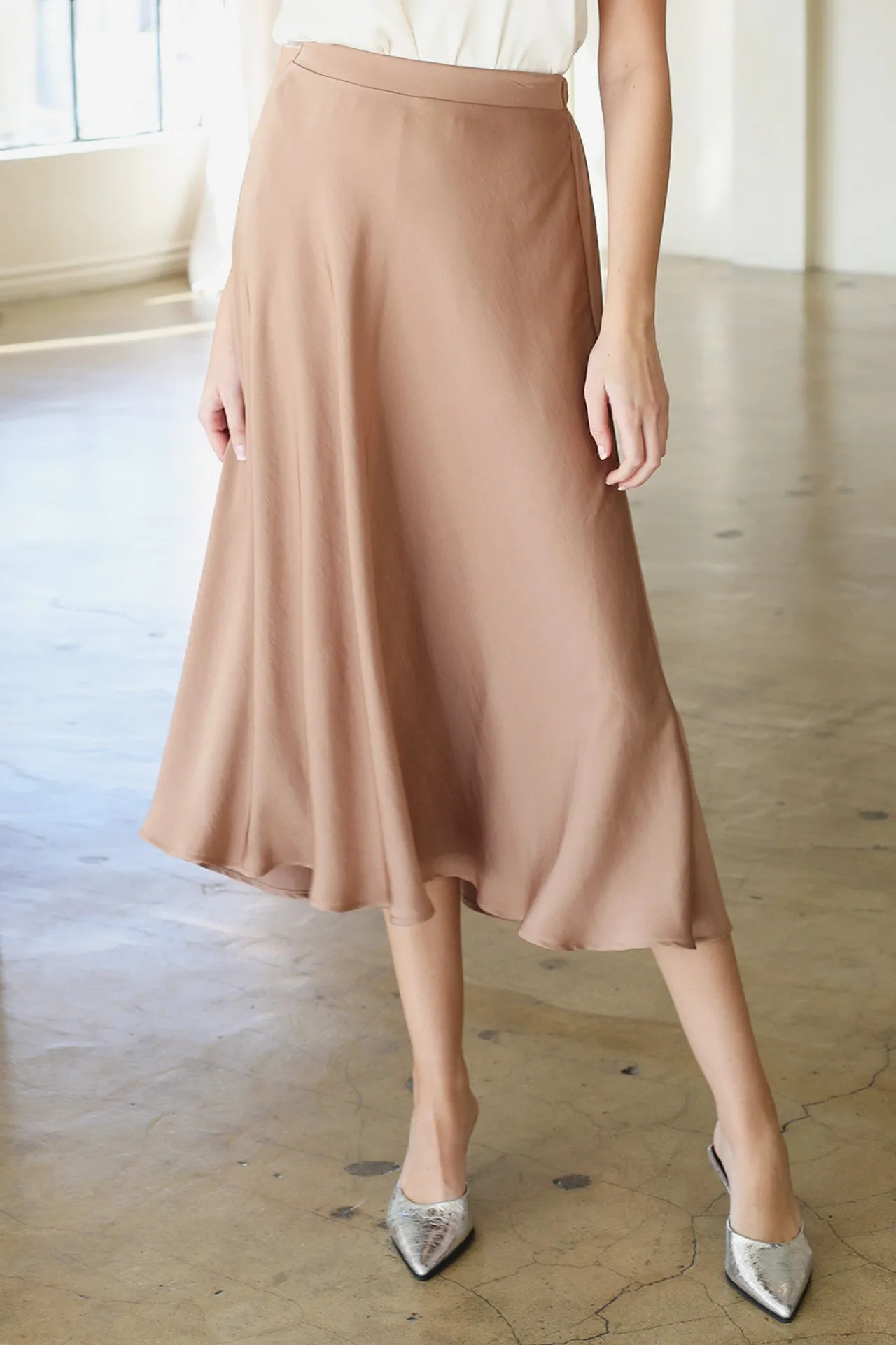 Back In Time Poly Silk Midi Swing Skirt