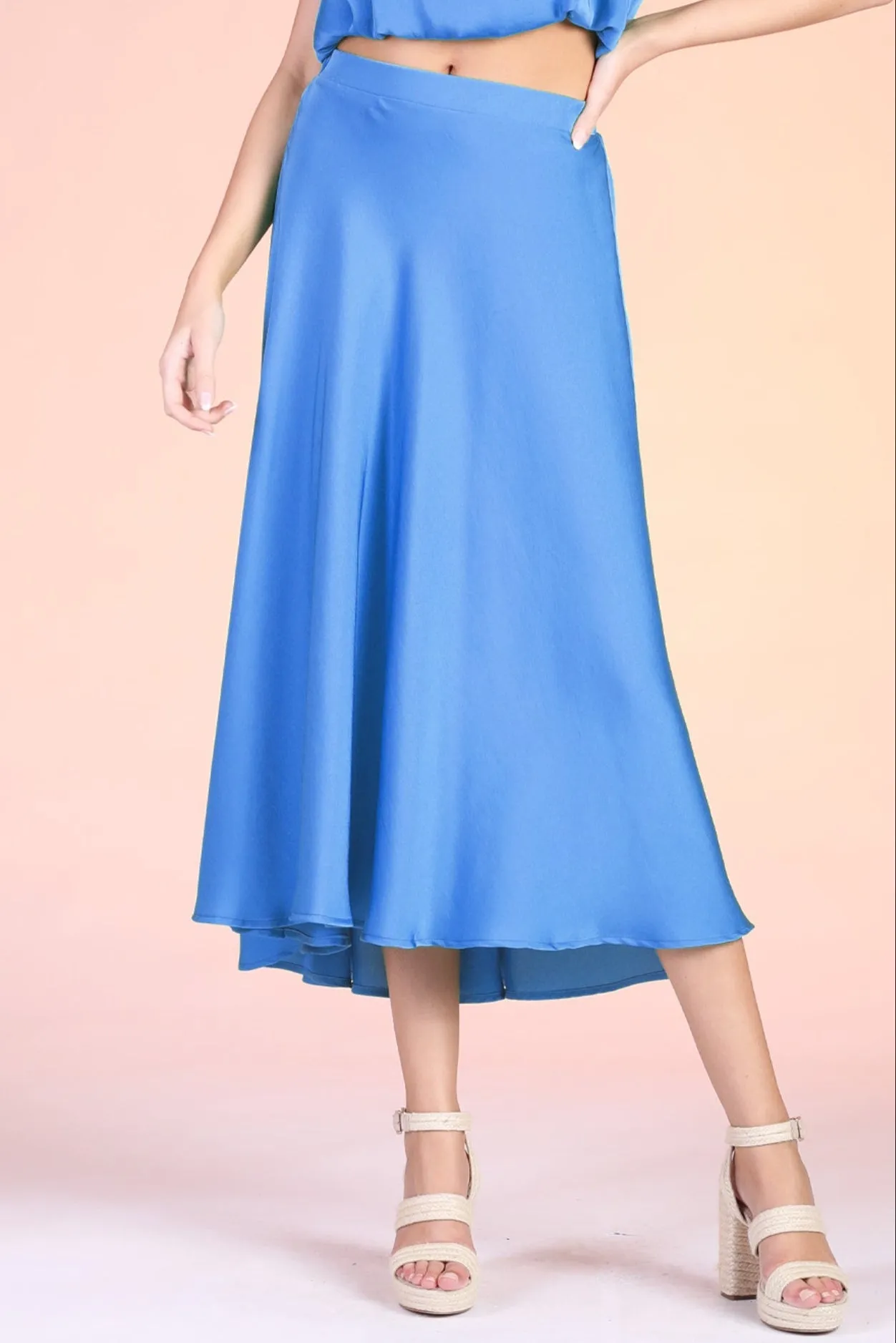 Back In Time Poly Silk Midi Swing Skirt