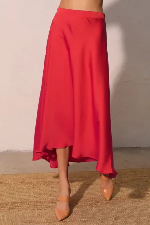 Back In Time Poly Silk Midi Swing Skirt