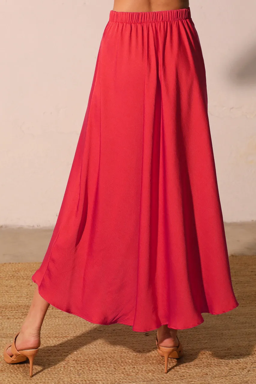 Back In Time Poly Silk Midi Swing Skirt