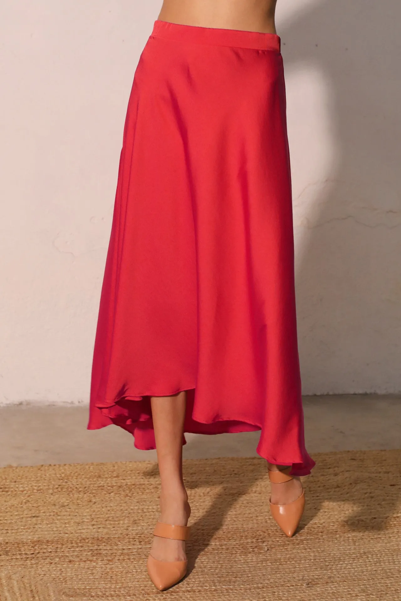 Back In Time Poly Silk Midi Swing Skirt