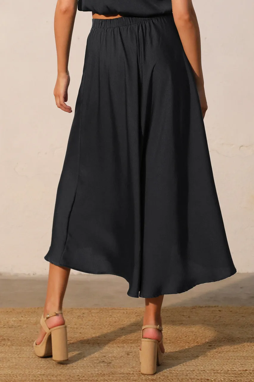 Back In Time Poly Silk Midi Swing Skirt