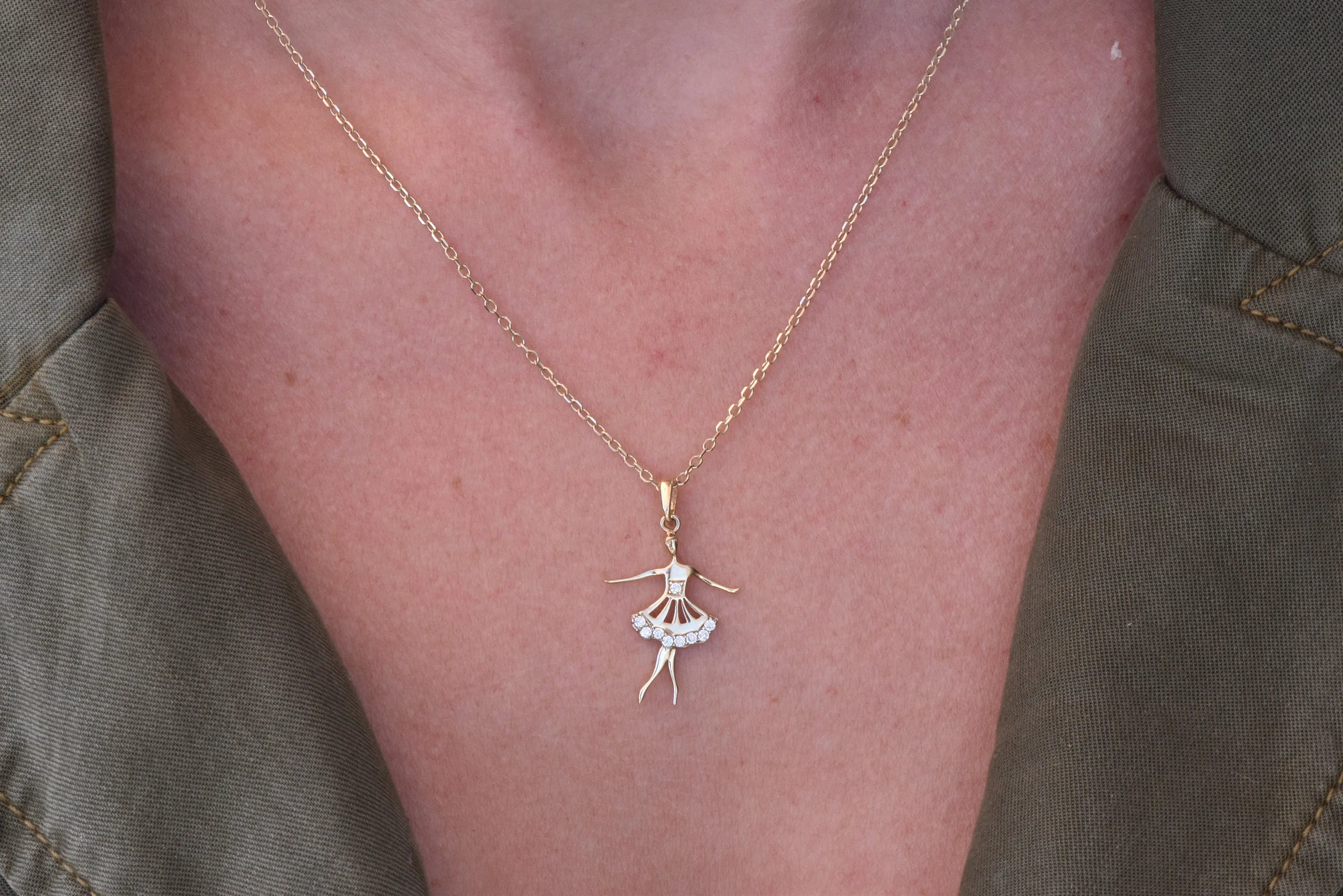 Ballerina Charm Necklace -Ballet Dancer Necklace 14k yellow gold