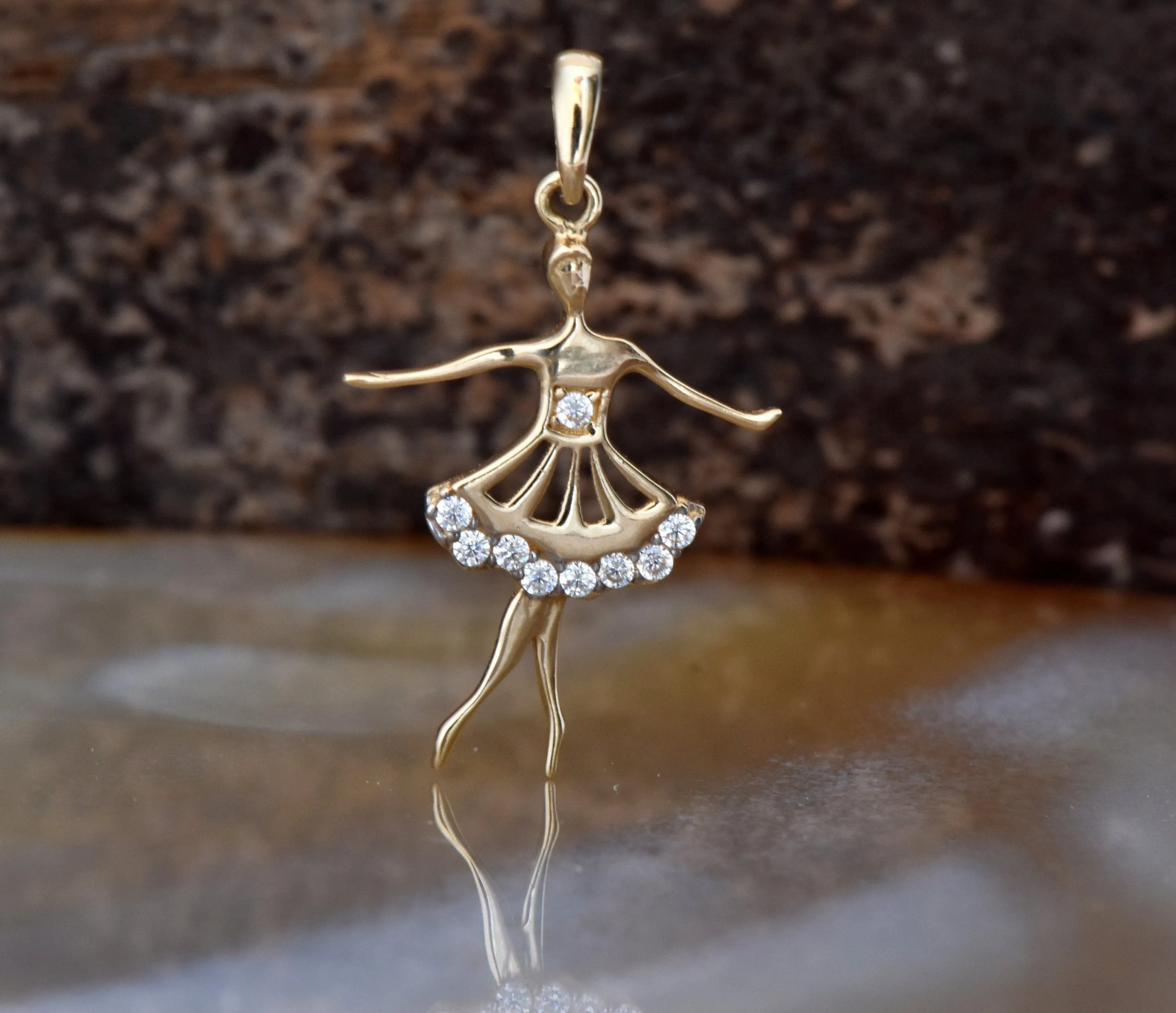 Ballerina Charm Necklace -Ballet Dancer Necklace 14k yellow gold