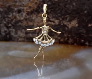 Ballerina Charm Necklace -Ballet Dancer Necklace 14k yellow gold