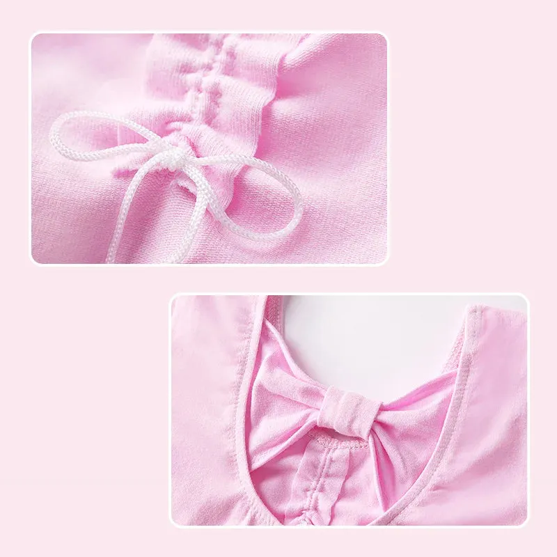 Ballet Dress Gymnastics Leotards for Girls: Short Sleeve Chiffon Skirted Leotards with Bowknot Detail