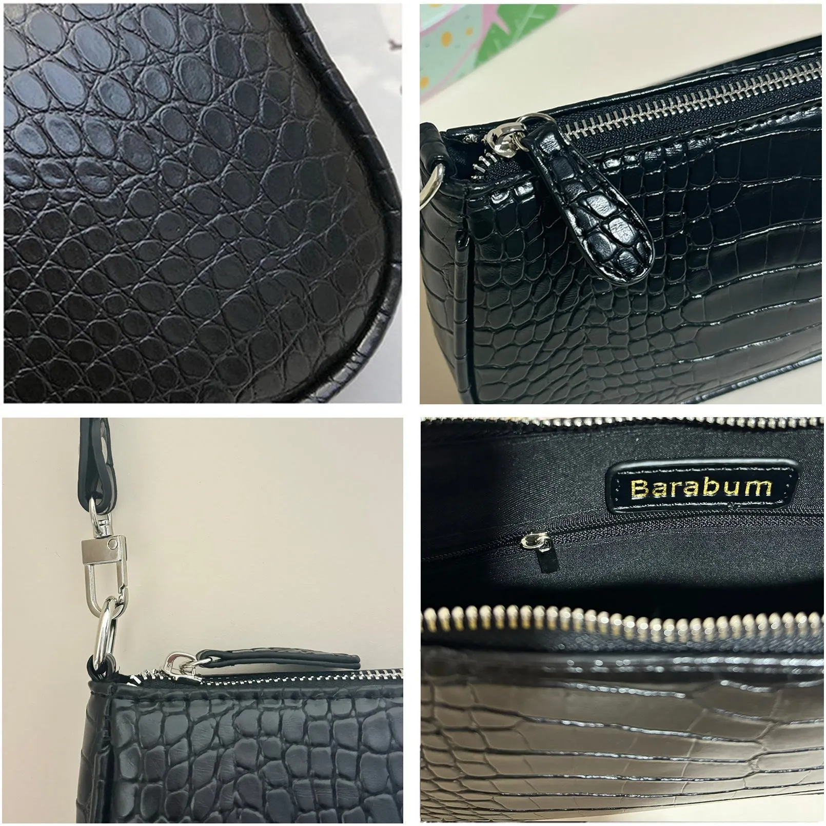 Barabum Retro Classic Crocodile Pattern Shoulder Bag with Zipper Closure