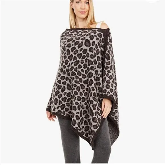 Barefoot Dream CozyChic Leopard Print KnitPoncho. One Size Multi $124