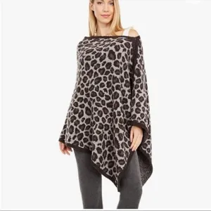 Barefoot Dream CozyChic Leopard Print KnitPoncho. One Size Multi $124
