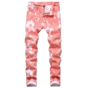 Basic Men's Jeans Elasticity Mid Waisted Jeans Skinny Pencil Pants