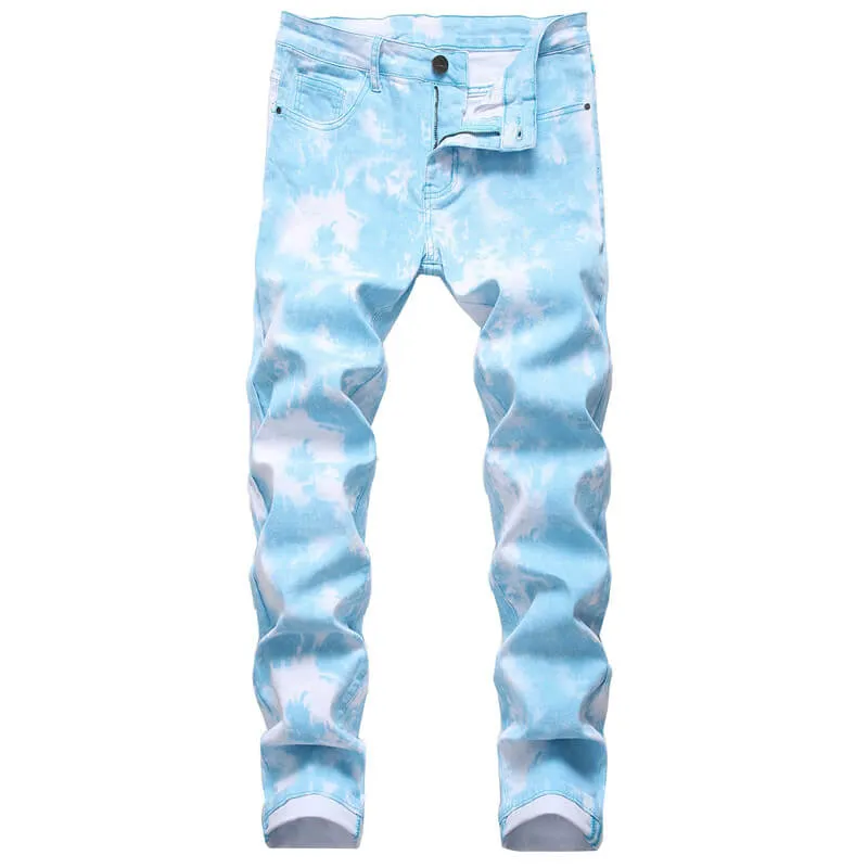 Basic Men's Jeans Elasticity Mid Waisted Jeans Skinny Pencil Pants