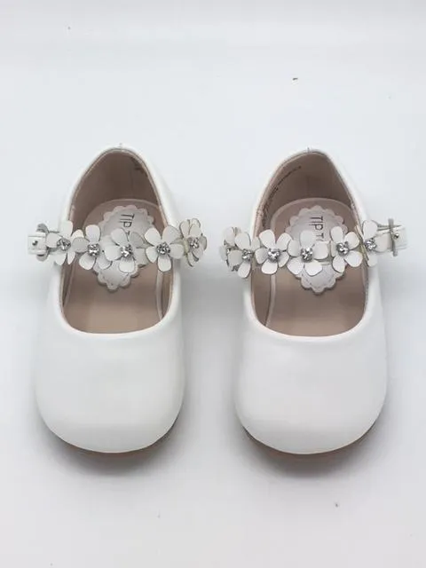 Beautiful Leatherette Shoes with Flowers Across the Strap Size 5