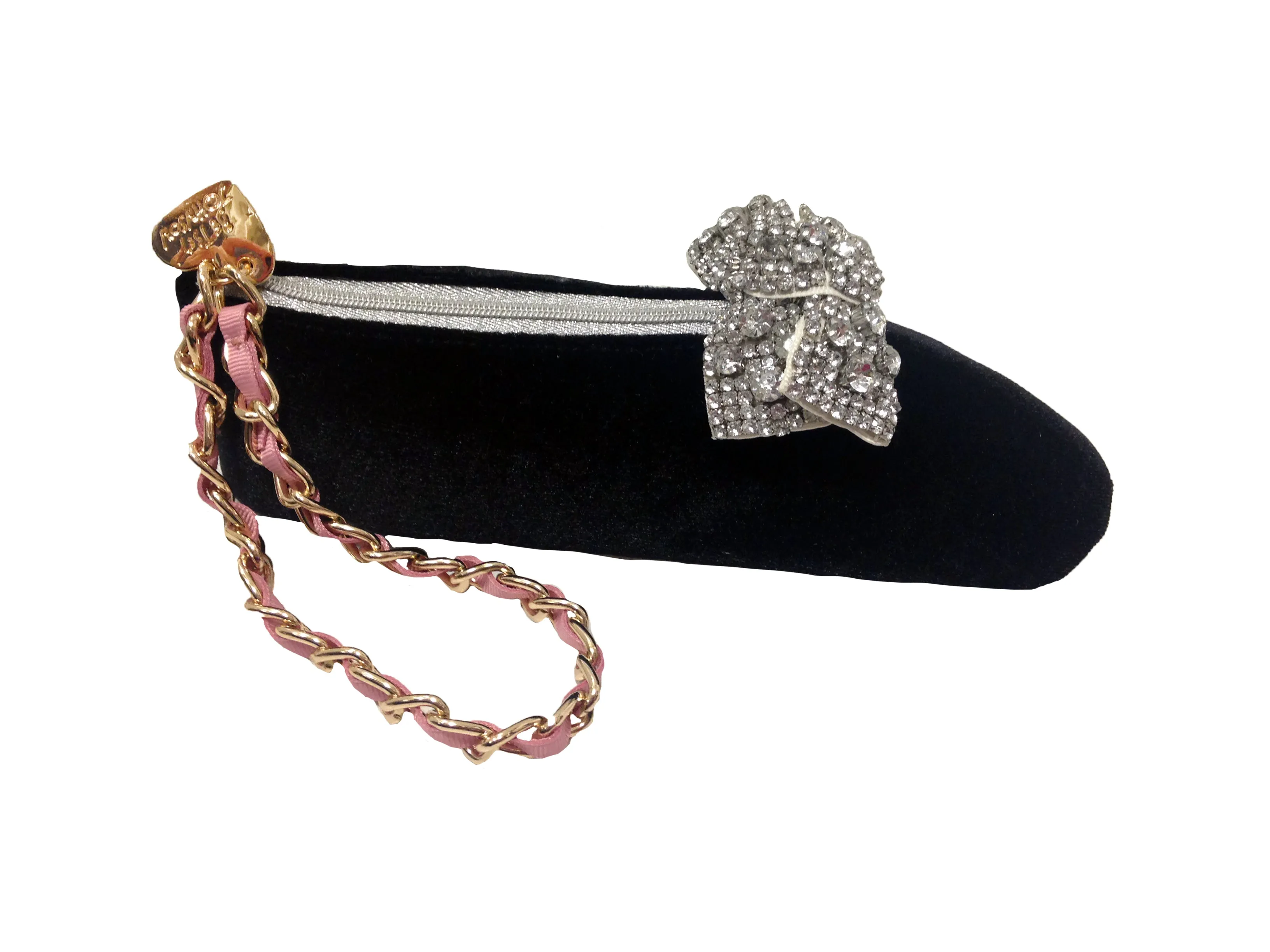 Betsey Johnson Tippee Toe Velvet Black Ballet Slipper Wristlet