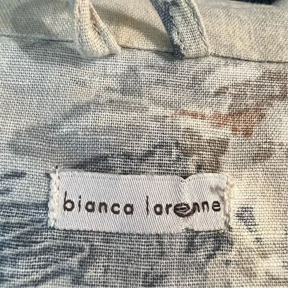 Bianca Lorene Linen Floral Print Cream Blue Kimono Robe OS